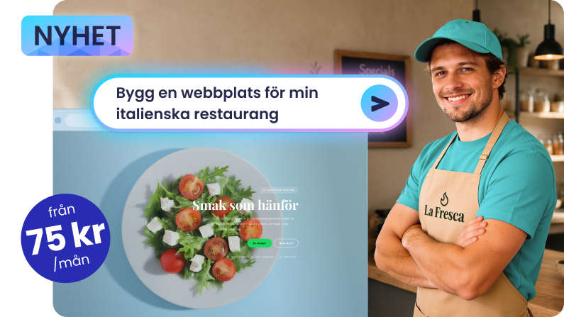 Stolt restaurangägare med sin webbplats, skapad med vår AI-hemside- och appbyggare.