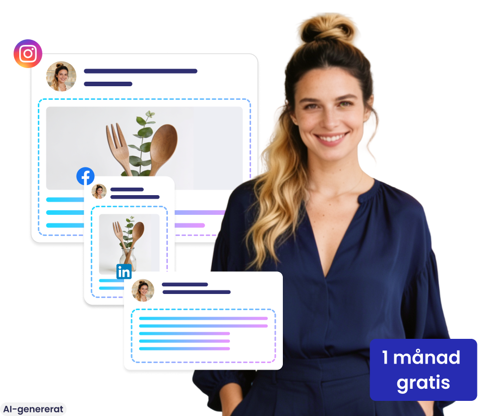 Ung kvinna visar inlägg i olika sociala medier