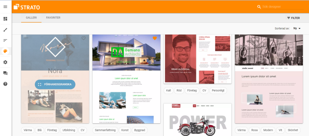 Galleri med designmallar i STRATO Sitebuilder