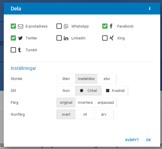 Dela din webbplats med ikoner för sociala medier i STRATO Sitebuilder