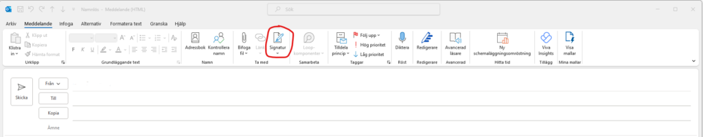 Öppna ett nytt e-postmeddelande i Microsoft Outlook och klicka på "Signaturer"